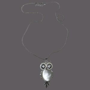 Vintage Style Owl Pendant Necklace Jelly Belly Articulated Tail Rhinestone‎